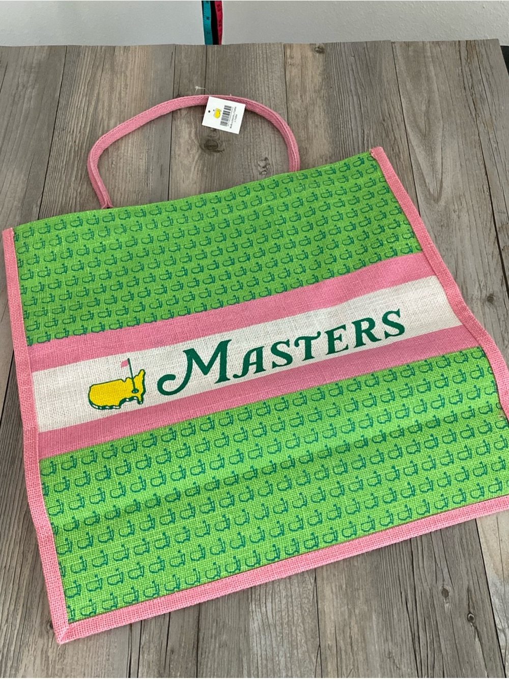 Augusta Masters Golf Pink Green Jute Tote Bag Large Capacity Inner Pocket NWT